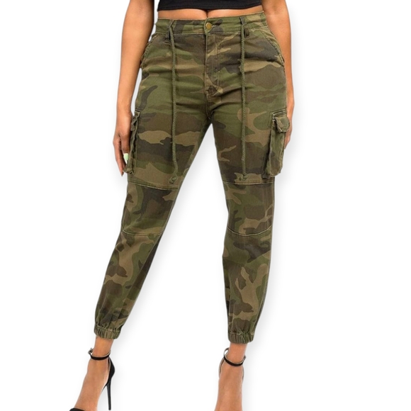 American Bazi Green Camouflage Joggers High-Waisted Elastic Ankles Sz 1X - Picture 2 of 7